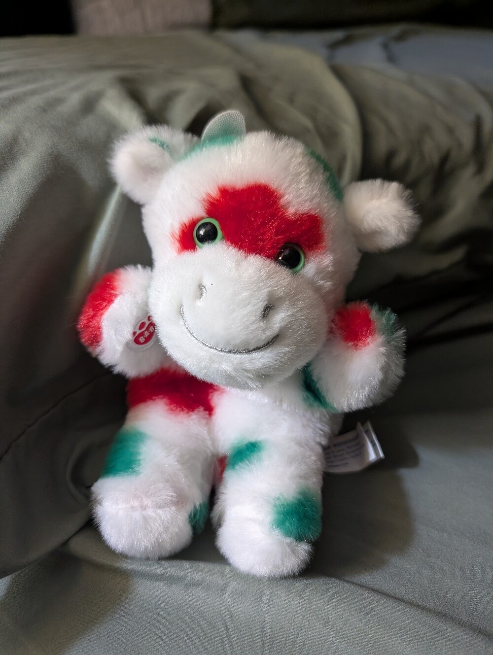 Build-A-Bear Plush Cow - White, Red & Green